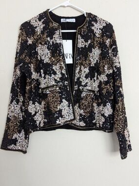 Zara Sequined Black, gold & Silver cardigan jacket